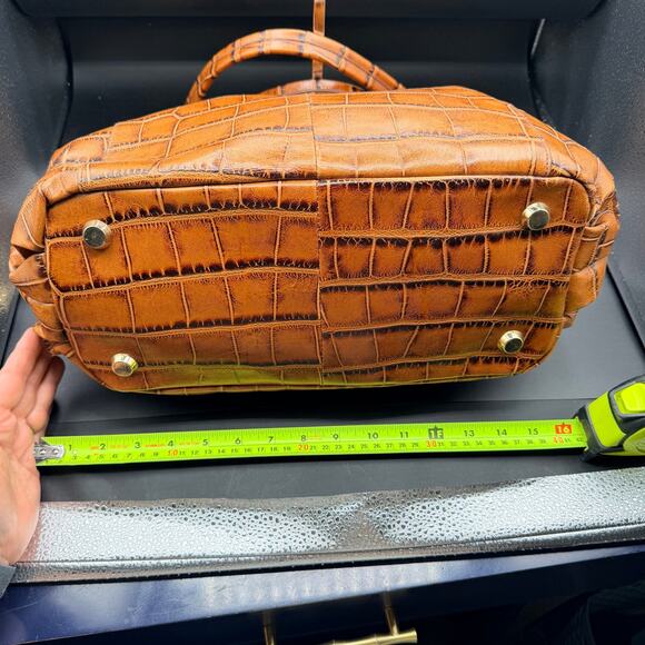 G.I.L.I. Genuine Leather Croc Embossed Satchel Tote Bag Cognac Brown - Picture 16 of 16